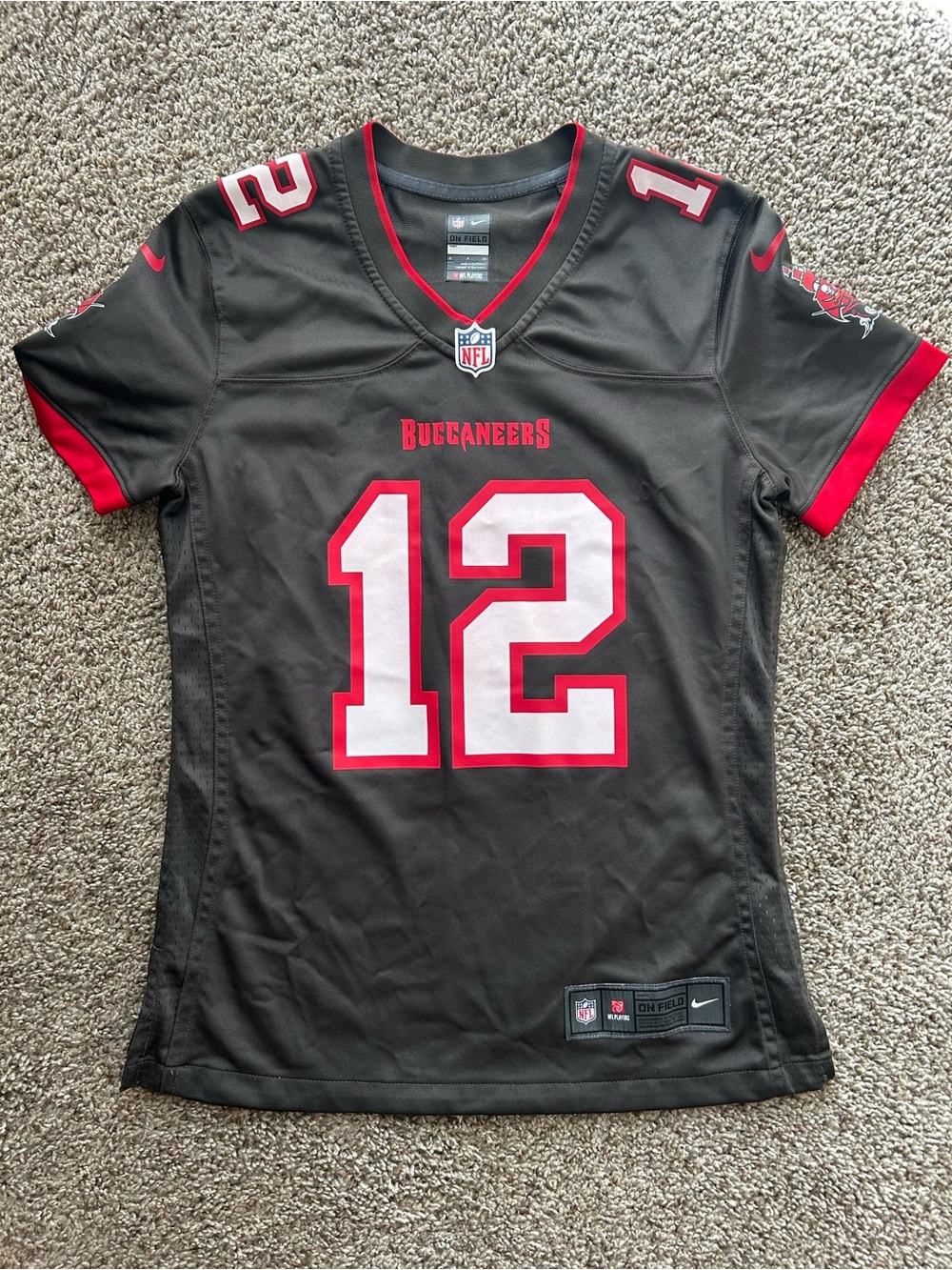 NFL Buccaneers Women's Black & Red #12 Football Jersey